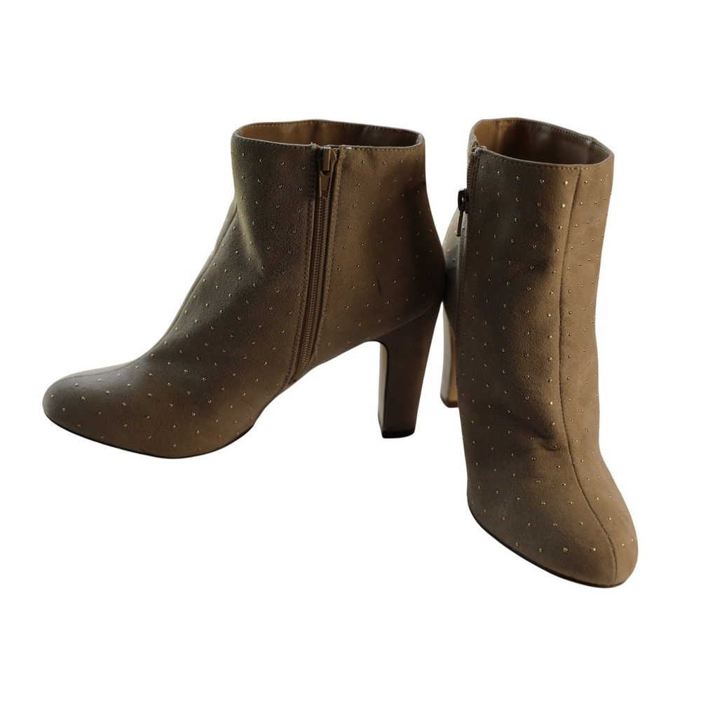 Fergalicious Parade Taupe Tan Faux Suede Studded Ankle Boots Block Heel Size 11M